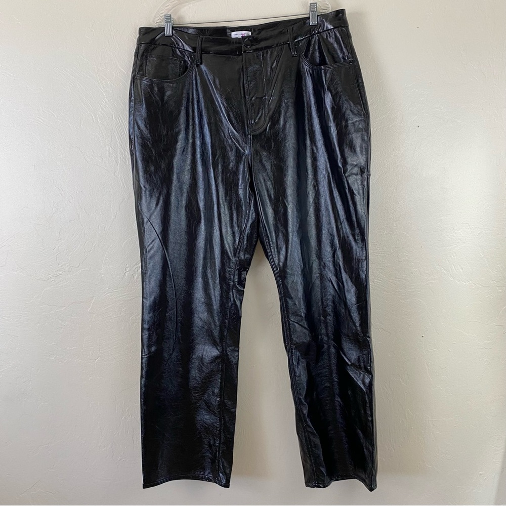 Good American Size 16 Black Faux Leather High Waisted Straight Leg Trouser Pants